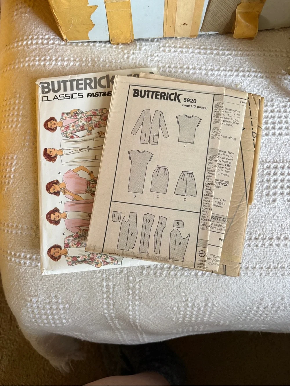 Vintage Butterick Pattern 5920 for Misses’ Dress, Jacket, Skirt, Top, & Shorts